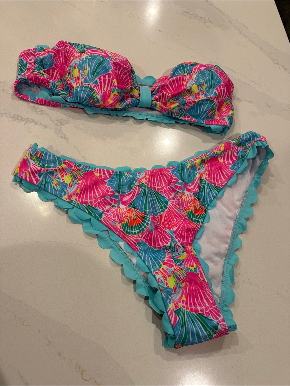 SHEIN XL bright beautiful shell scalloped edge bikini set NEW